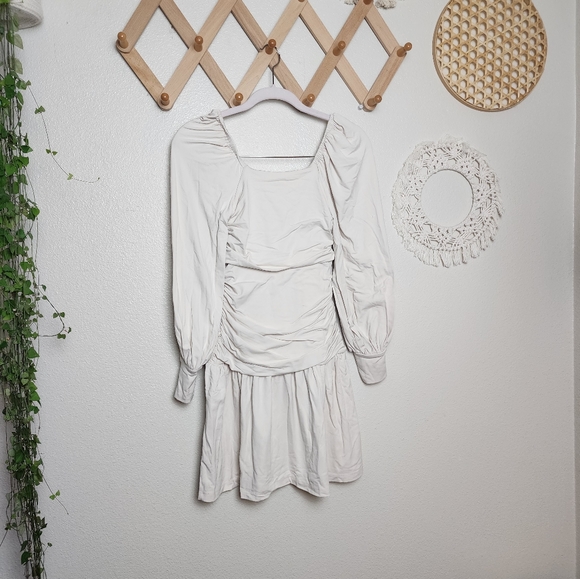 Susana Monaco Square Neck Long Sleeve Mini Dress In Blanched Almond NWT S - Picture 3 of 8